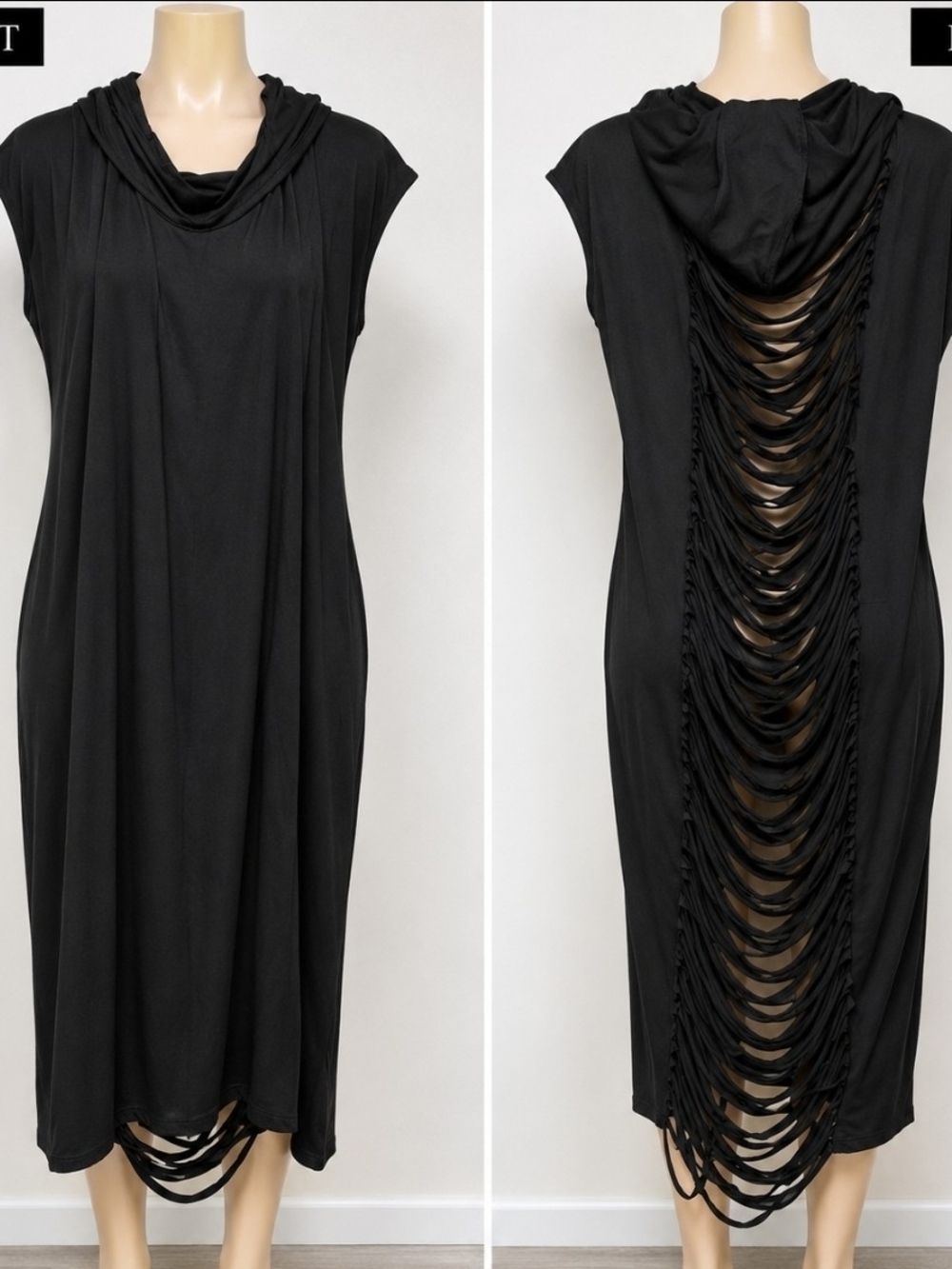 Black Hooded Cutout-Back Midi Dress - Women